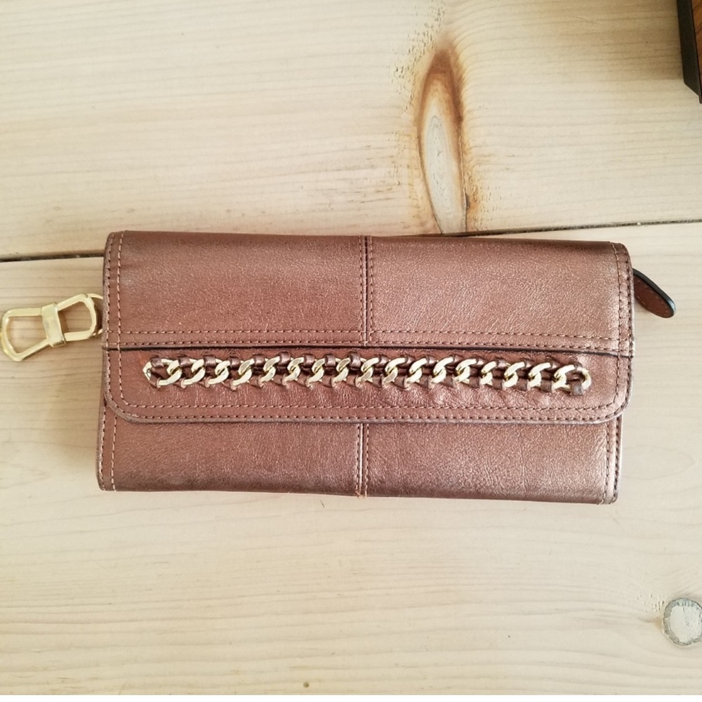 B. Makowsky Metallic Bronze Leather Wallet - Picture 1 of 7